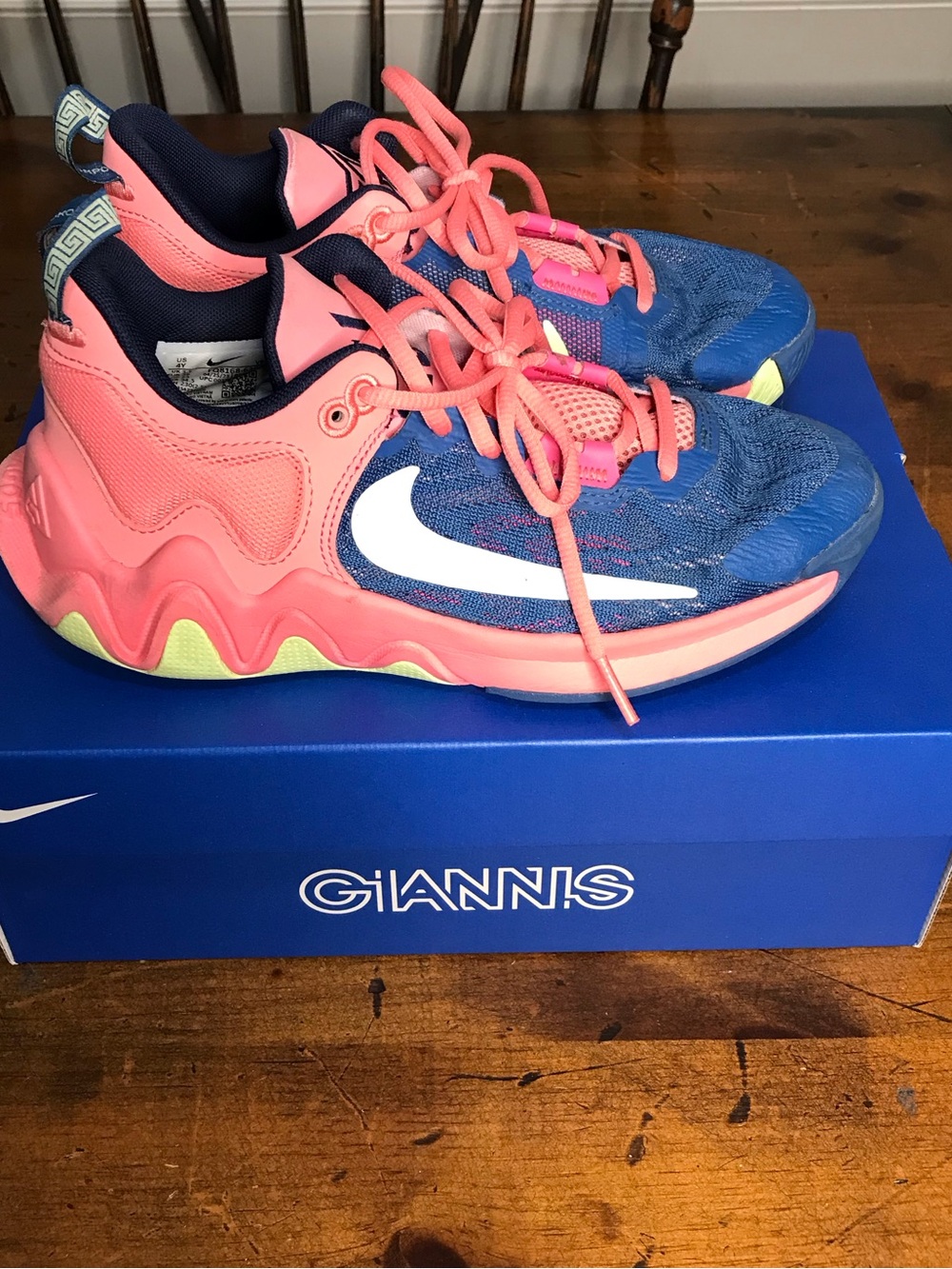 EUC Nike Giannis Immortality 2 GS Size 4Y Pink Gaze/Celestine Blue